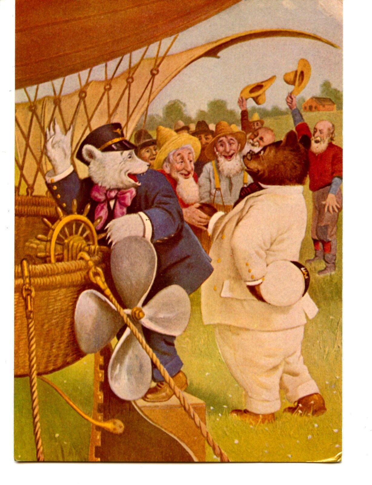 Dressed Roosevelt Bears Aloft-Hot Air Balloon-Cute Culver Artwork-1984 Postcard