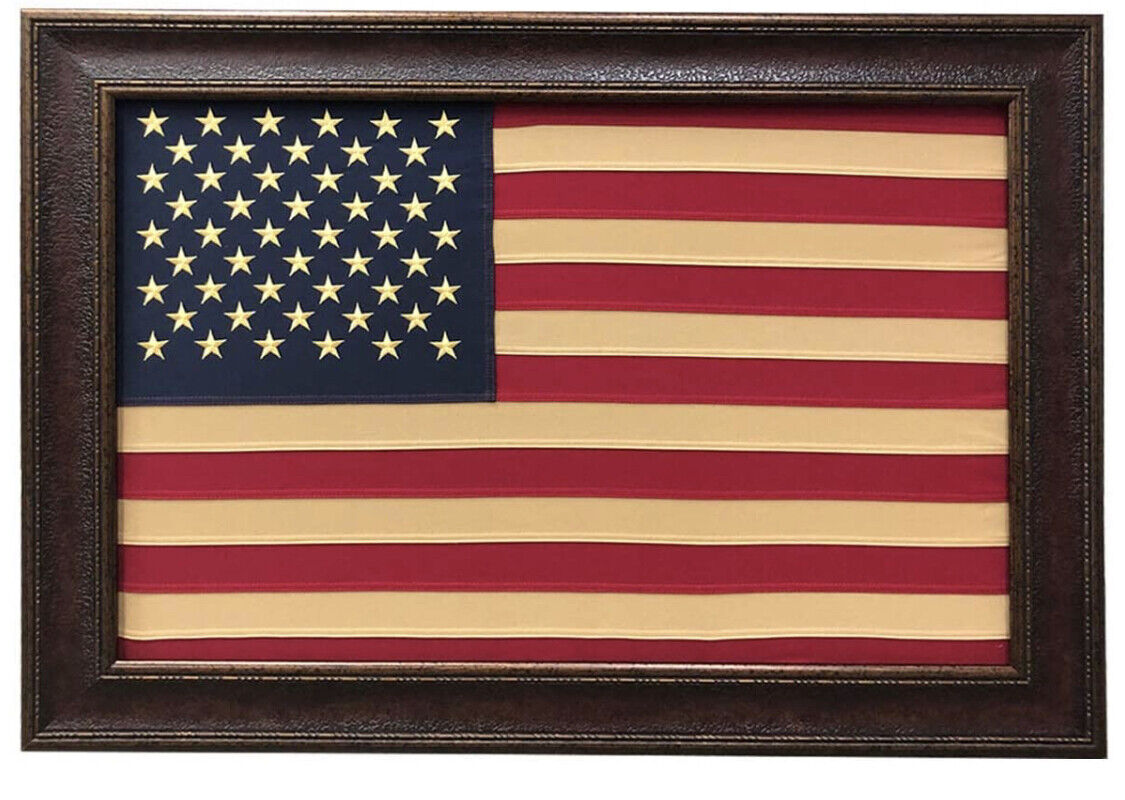 Framed 50 Star Antique American Flag  42'' x 30'' US made 