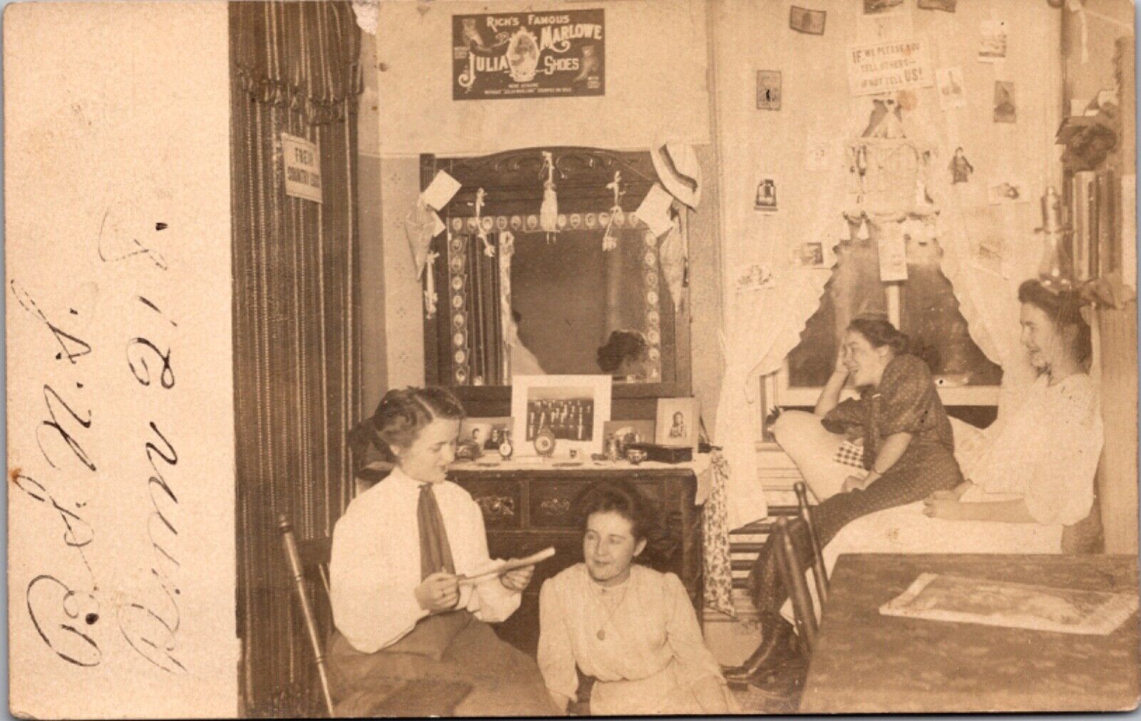 Real Photo Postcard Four Nursing School Students in a Room