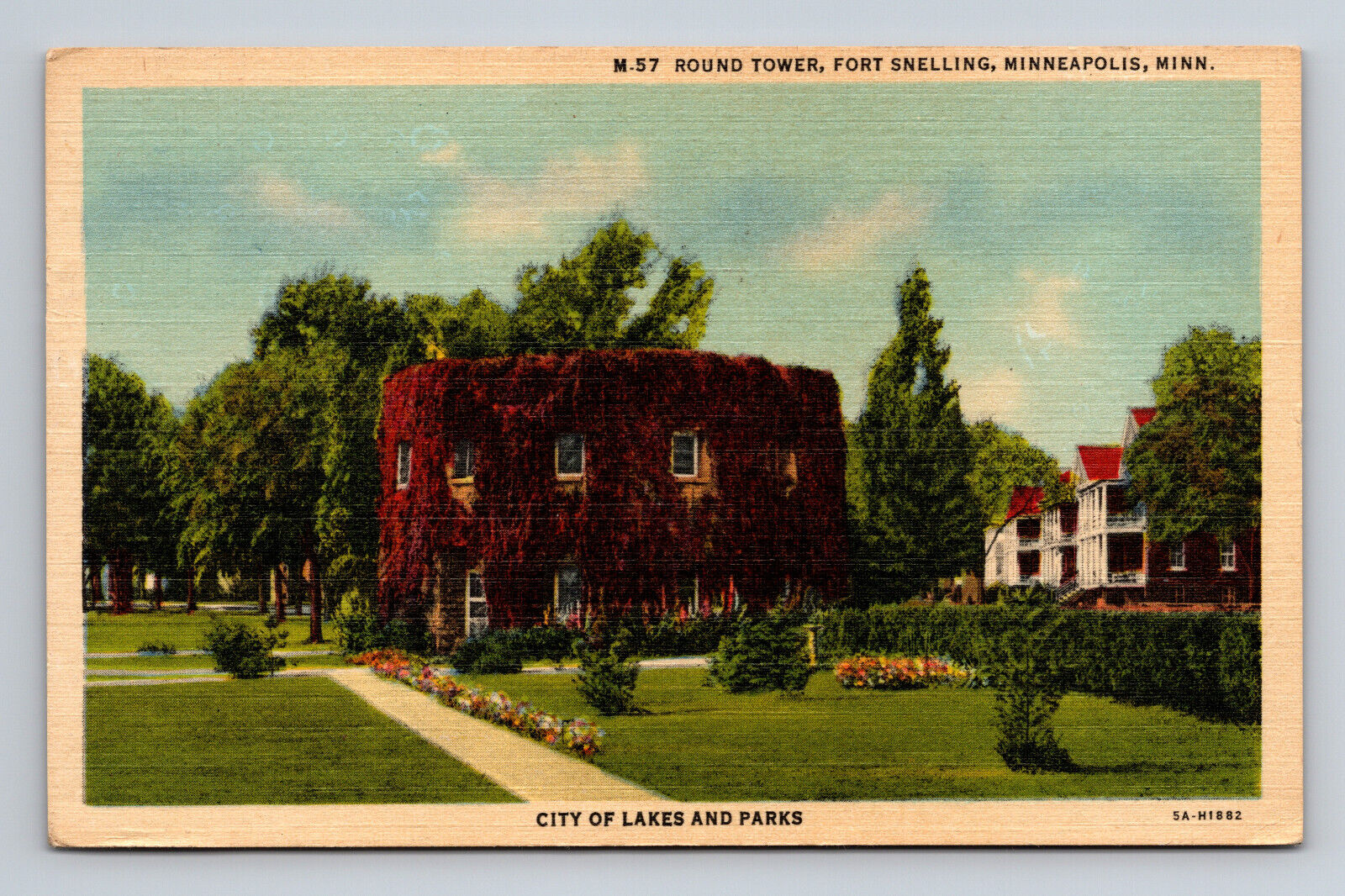 1935 Linen Postcard Round Tower Snelling Minneapolis