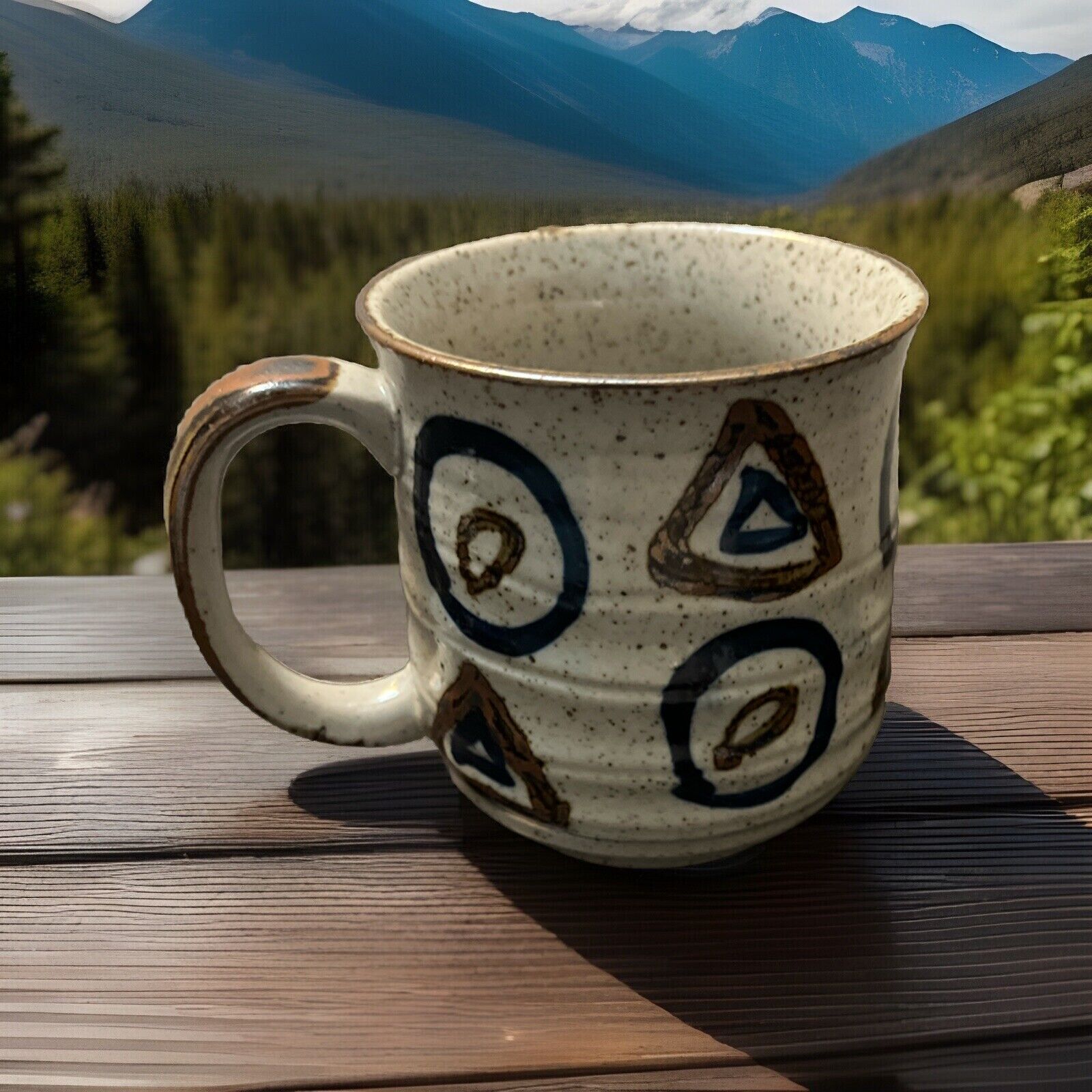 Japan Action Genuine Stoneware Coffee Tea Mug Gray Brown Blue Shapes