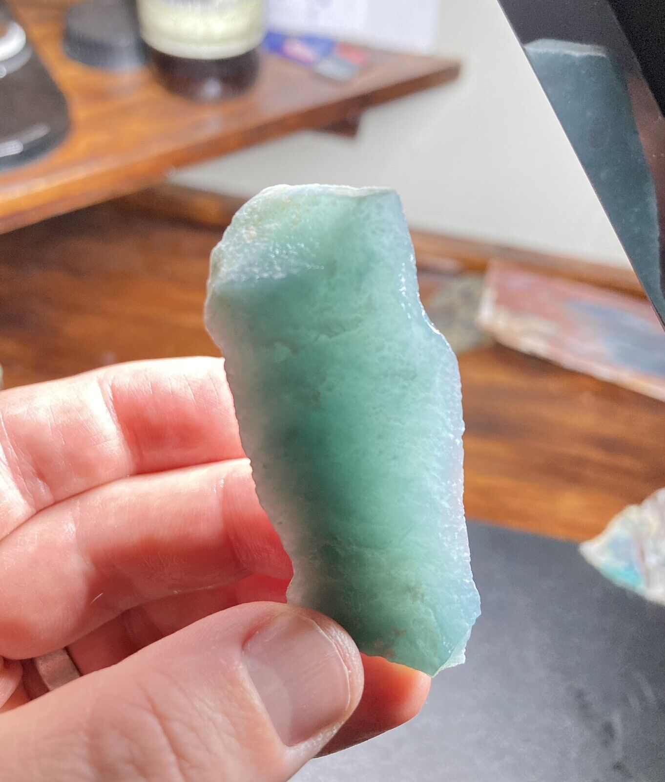 Gemmy Translucent Blue Green Guatemala Jadeite Slab And Rough