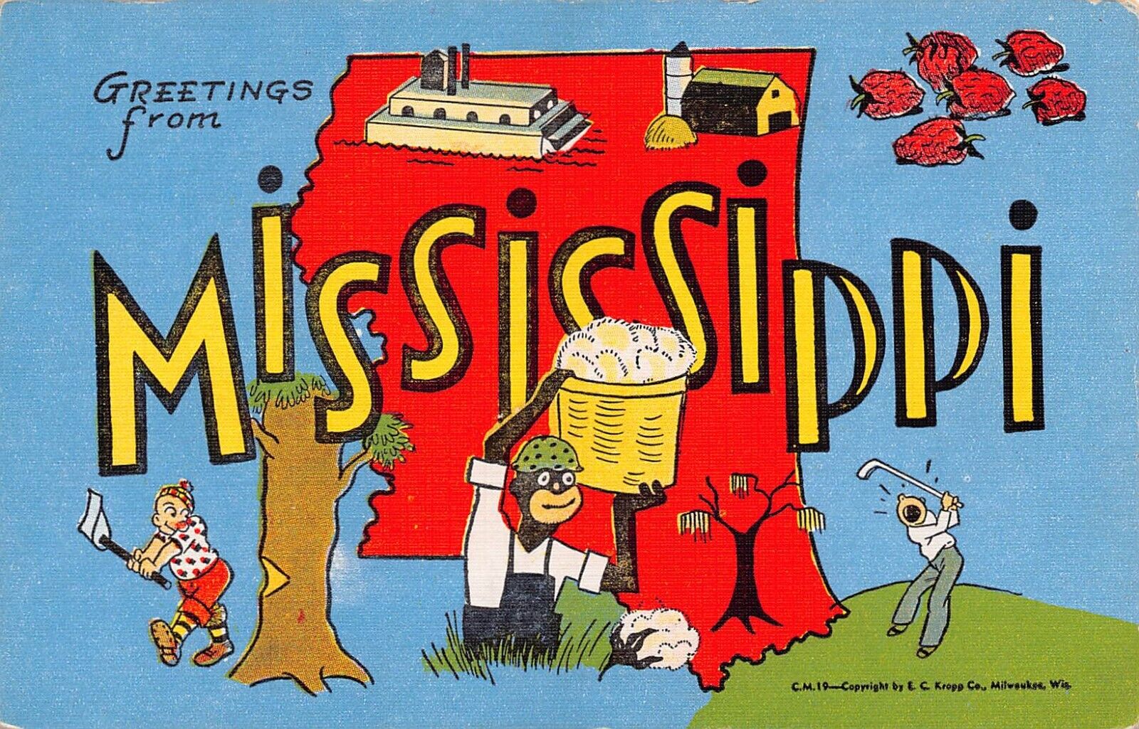 Mississippi Greetings From State Larger Not Large Letter 16482-C.M.19 Linen PC