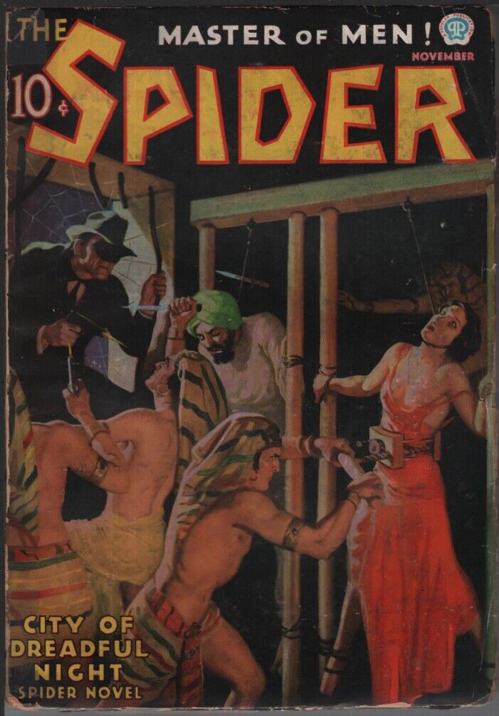 Spider 1936 November. Bondage cover.  Pulp