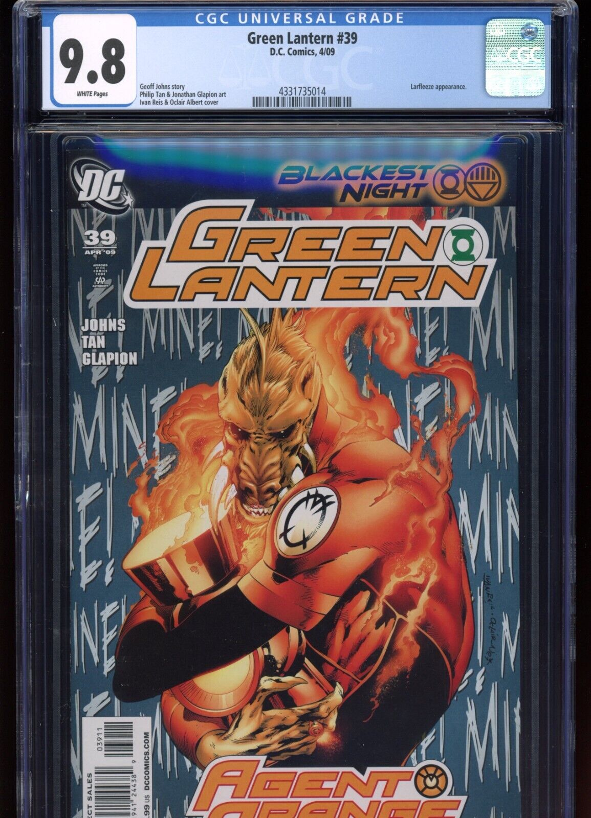 Green Lantern #39 CGC 9.8 1st full app LARFLEEZE Agent Orange Lantern Corps 2009
