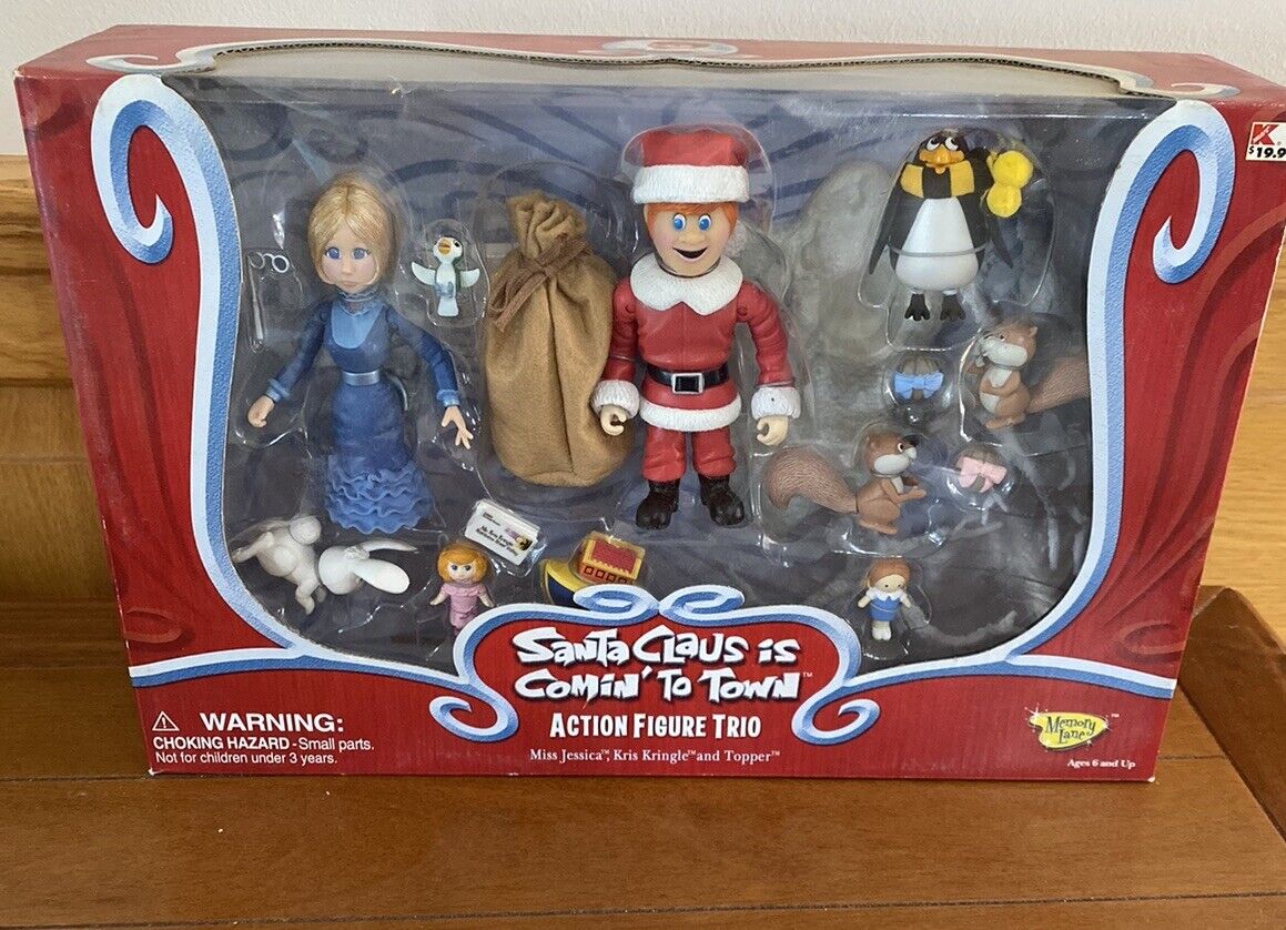 Memory Lane Santa Claus Is Coming To Town Action Figure Trio Kringle Jessica NEW