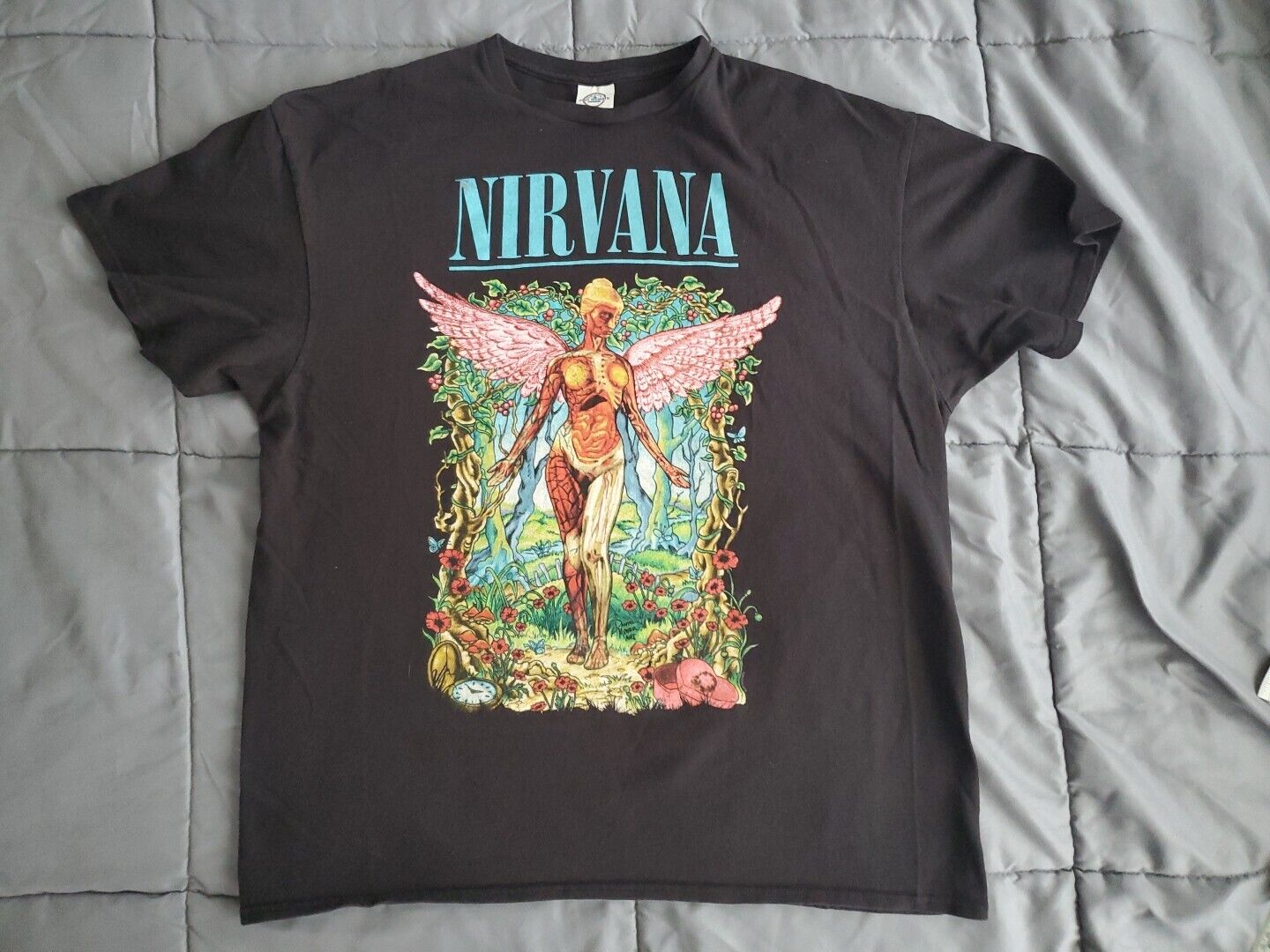 Nirvana Forest In Utero Single Sided Vintage T Shirt Concert Black Large Delta