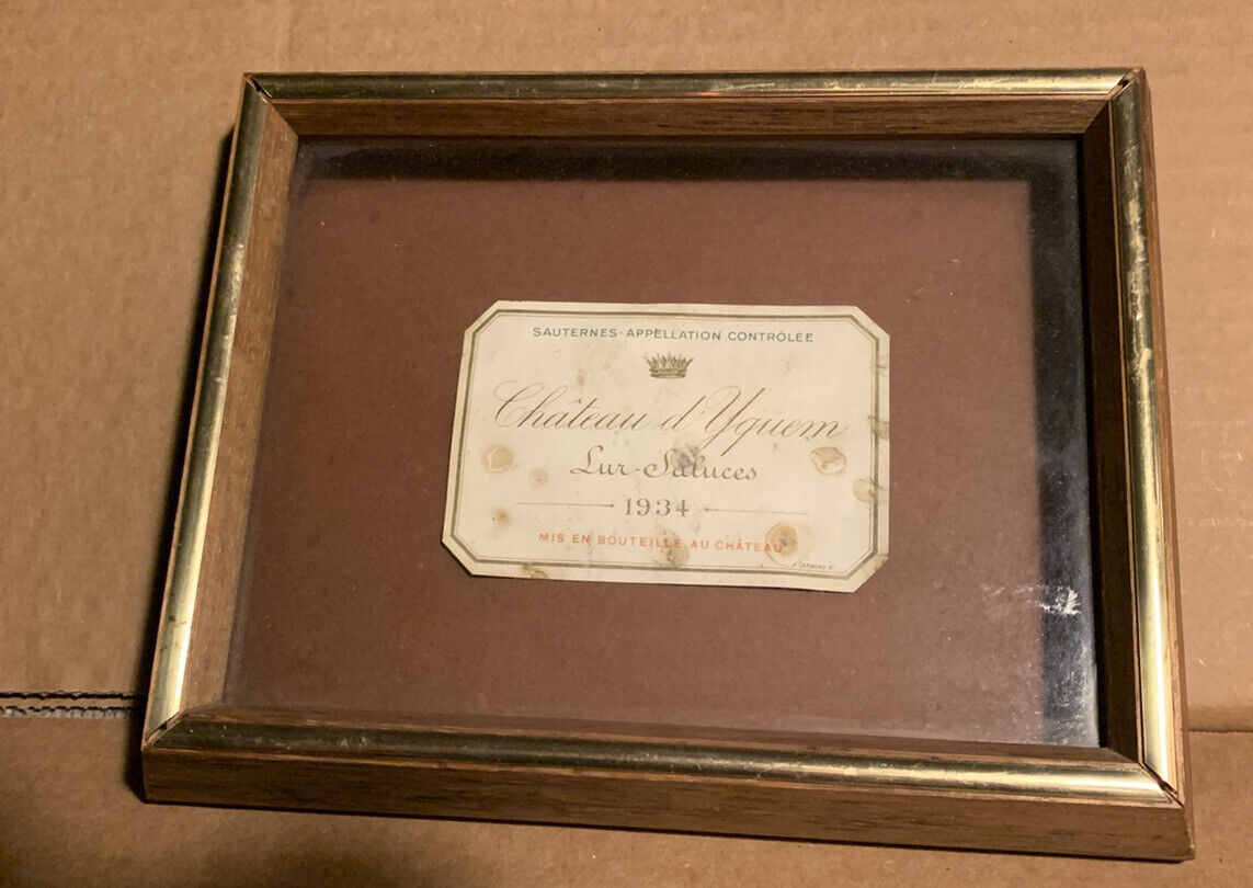 Antique 1934 Chateau d‘Yquem Wine Bottle Label Framed
