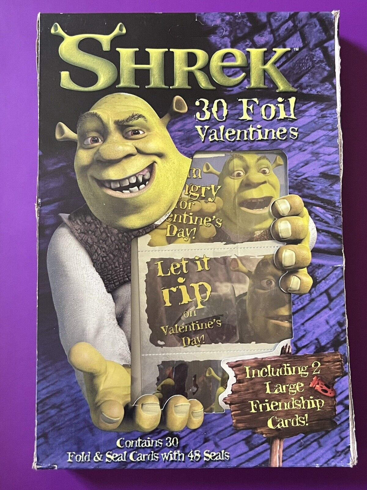 DEADSTOCK (2001) Shrek 30 Foil Valentine Cards Sealed