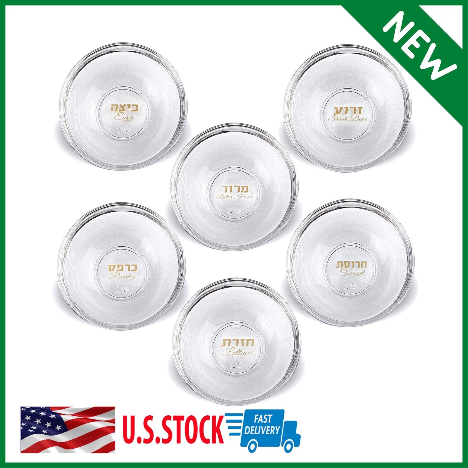 Zion Judaica Passover Seder Plate Glass Dishes Liners - Mini Plates - with Hebr