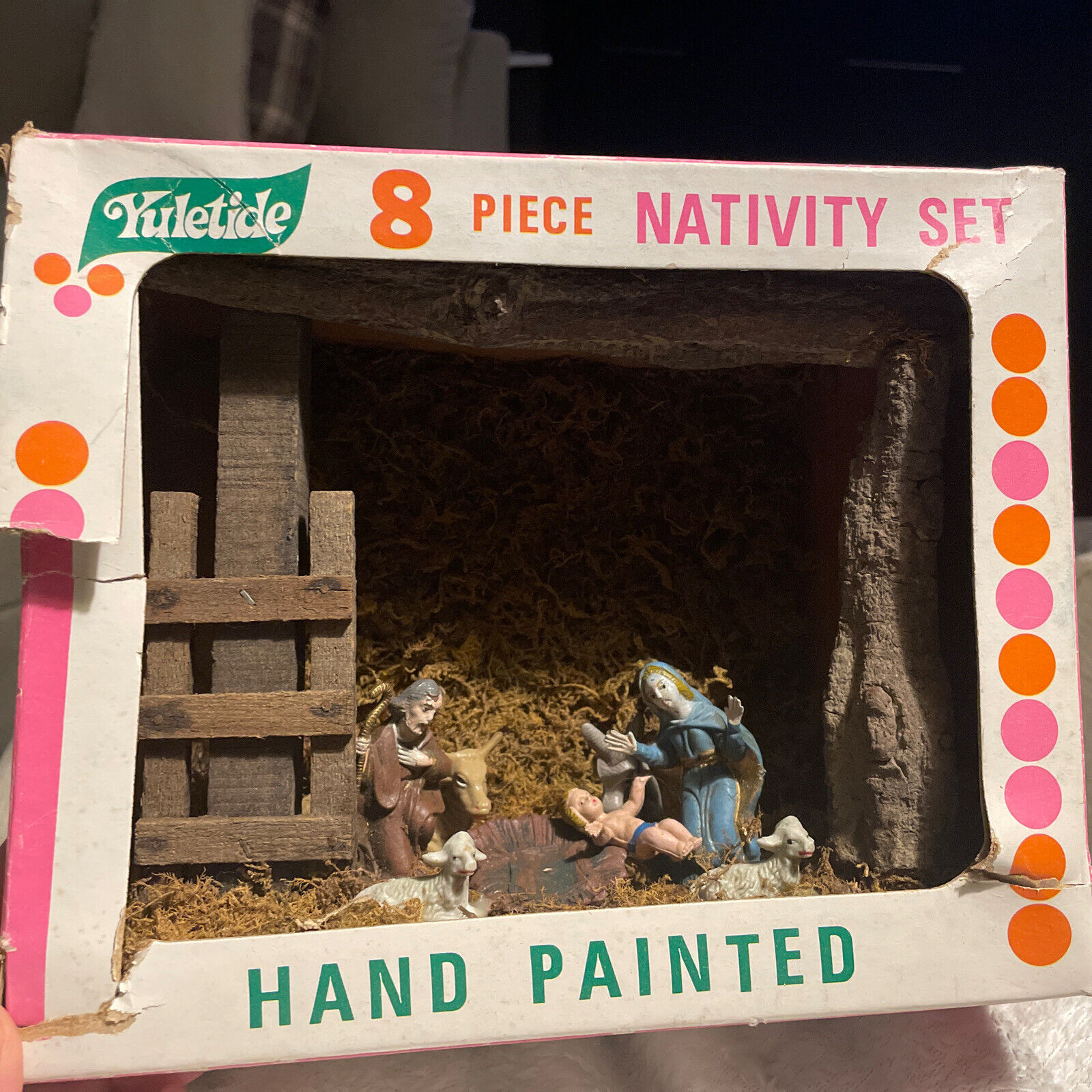 Vintage Nativity Set Original Box Stable 7 Hand Painted Figures Yuletide 1970s