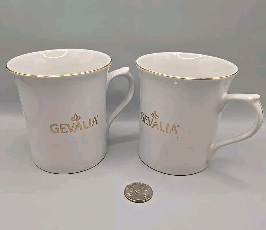 2 GEVALIA Kaffe Coffee Mug Tea Cup White with Gold Trim and Lettering 10 Oz. New