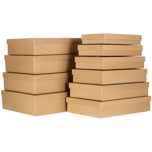 Kraft Nested Rectangle Boxes with Lids (Large Set of 10 - Natural Kraft)