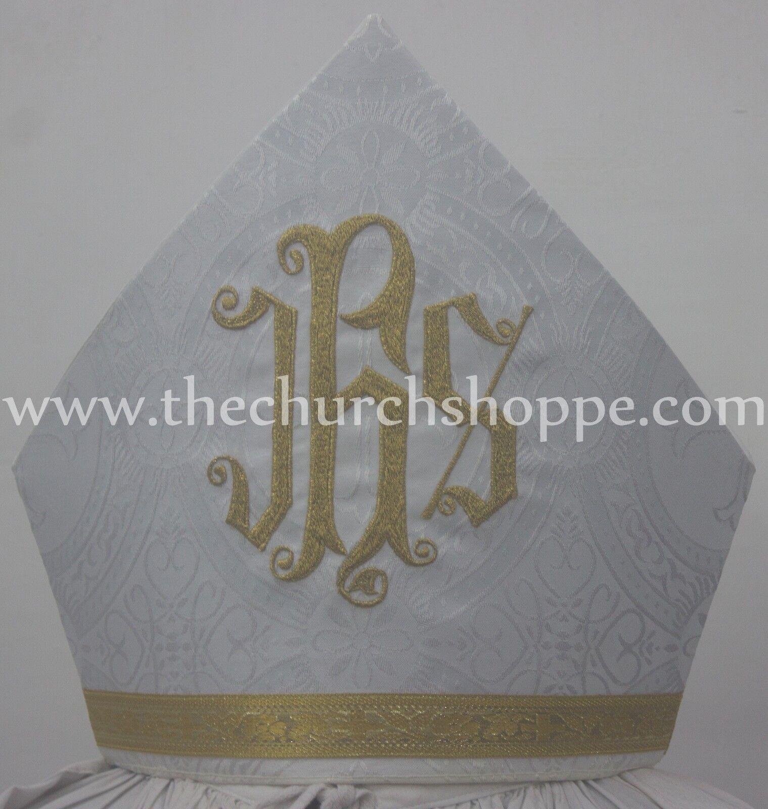 New White Mitre with IHS embroidery,mitra,Bishop's Mitre, New