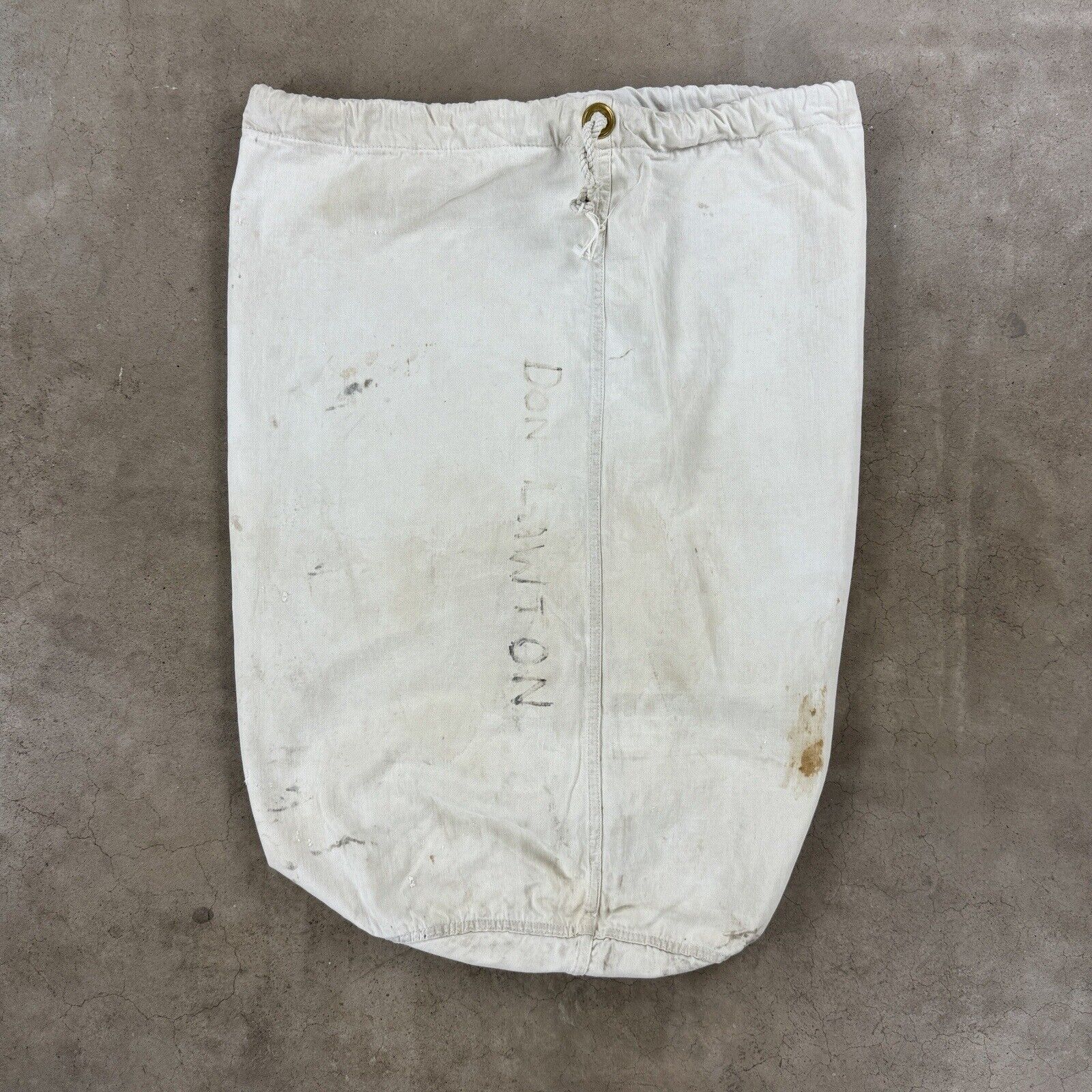 WWII HBT USN White Barracks Bag Sea Duffle Sailor Canvas Laundry 40s Vtg Named