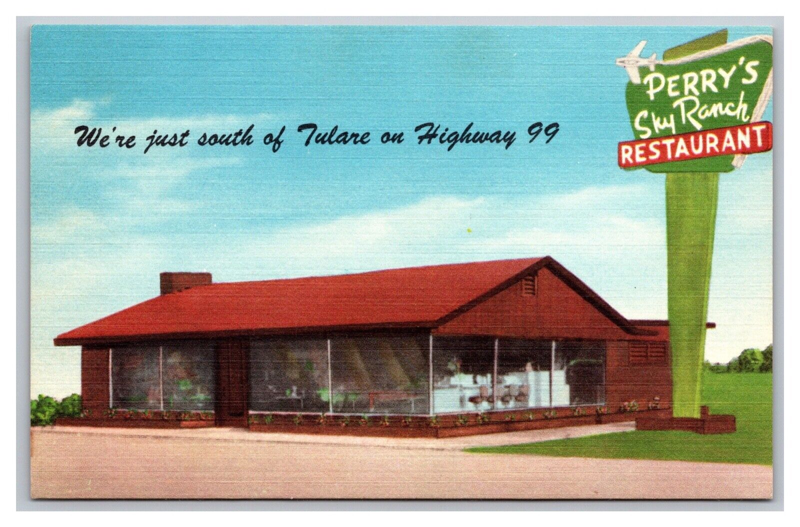 Tulare, CA California, Perry's Sky Ranch Restaurant, Linen Postcard 