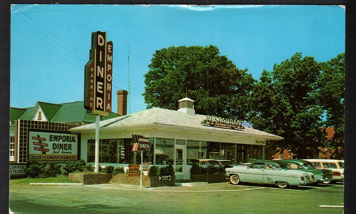 Postcard Emporia VA The New Emporia Diner Ad Chrome Cool Cars 1958 Post