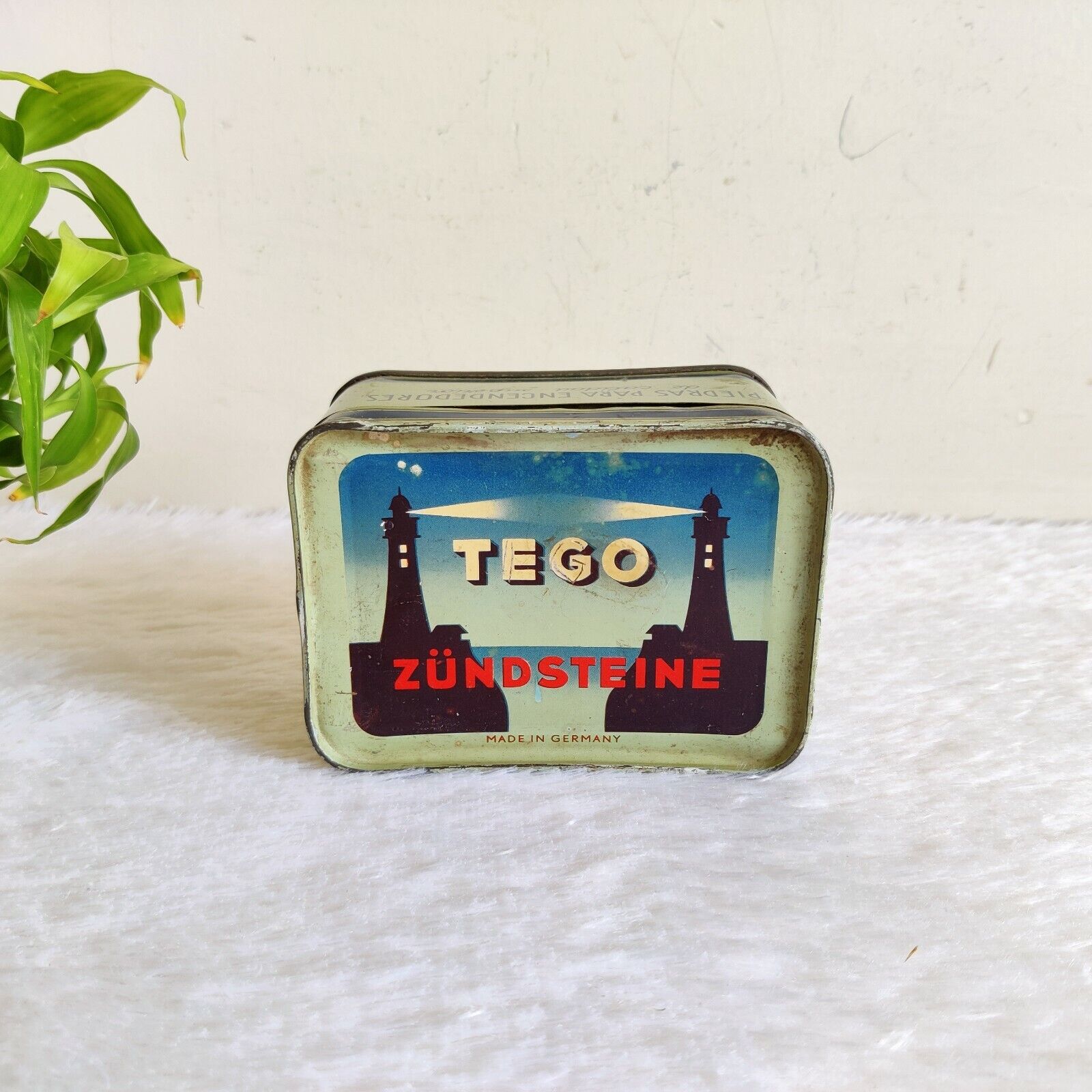 1920s Vintage Tego Zundsteine Lighter Flints Advertising Tin Box Germany TB1668
