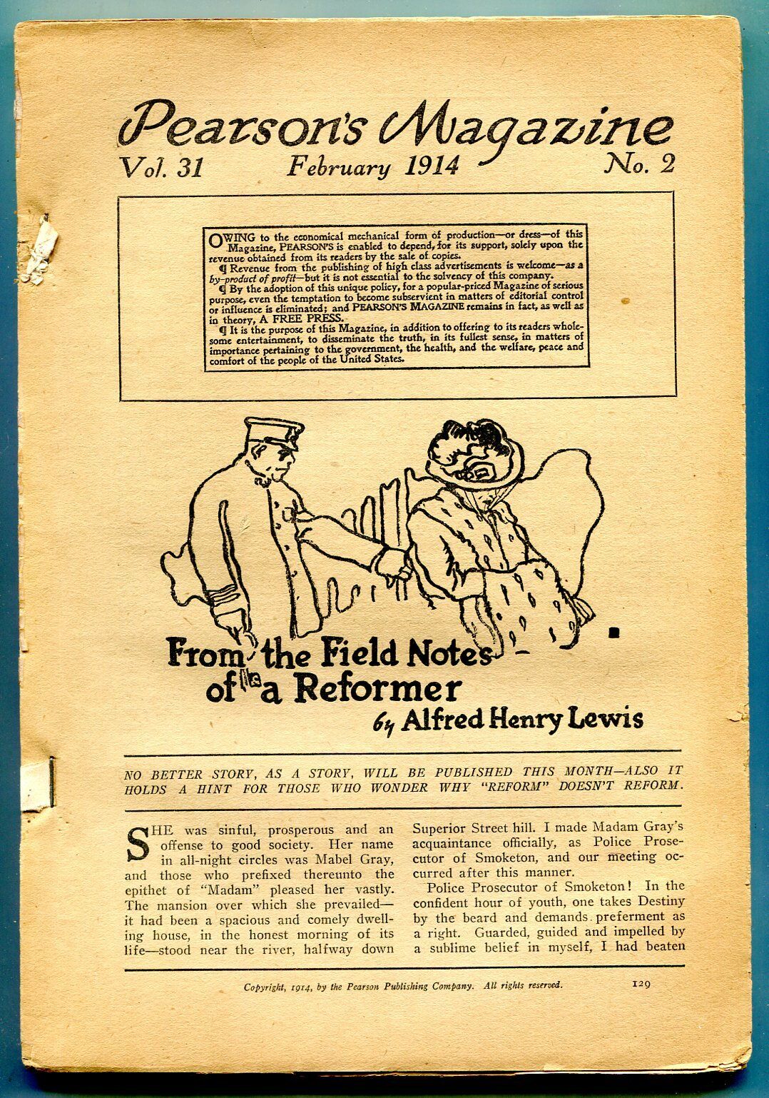 Pearson\'s Magazine Pulp February 1914- coverless bargain