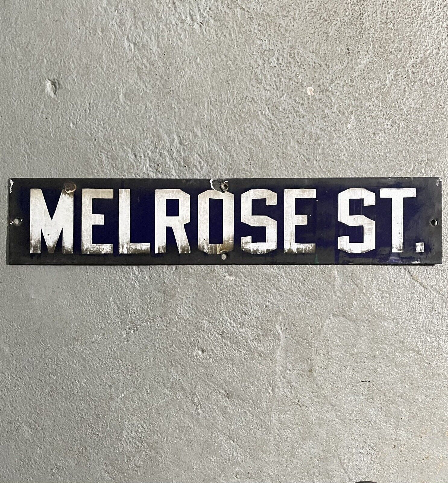 Antique Porcelain Melrose St Street Sign Contact Blue 1920s Era Street Sign 