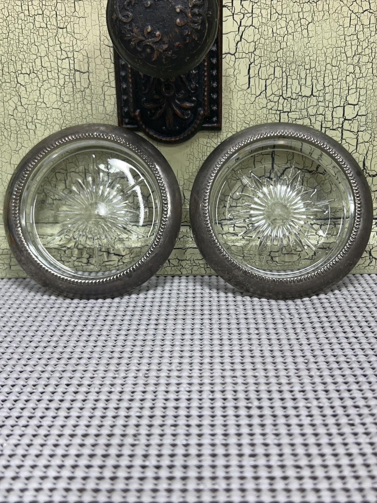 Vintage W & S Blackinton silver plate glass coasters - set of 2 elegant