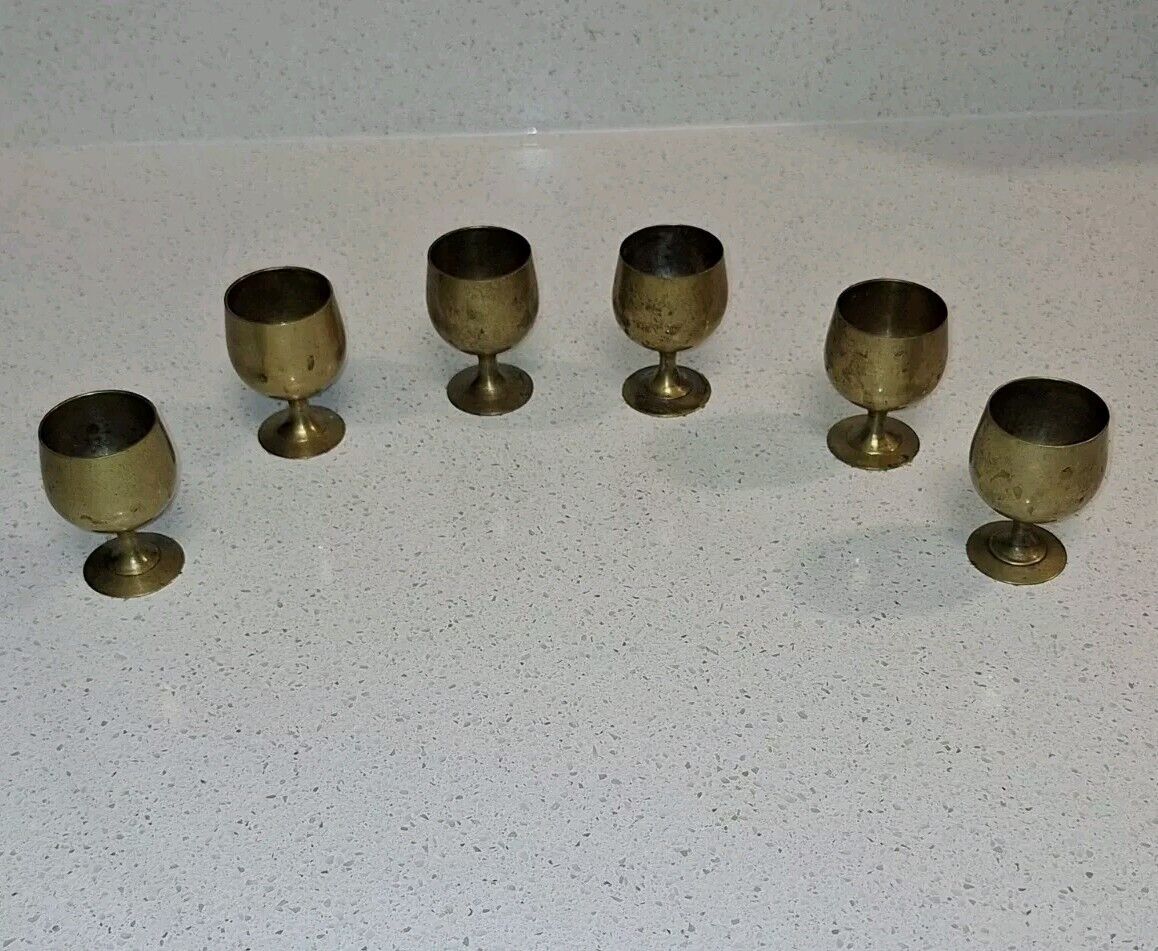 Set Of 6 Vintage Brass Goblets Made In India 