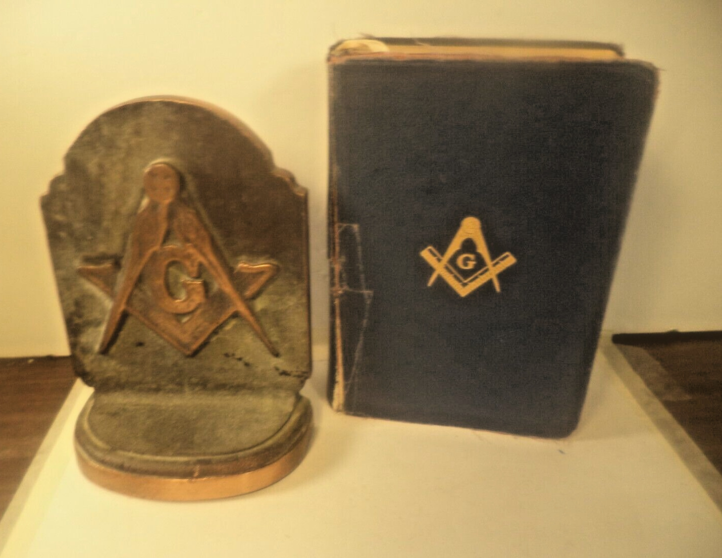 1940 Masonic Bible + an Awesome Bronze Art Deco  Freemason Masonic Bookend