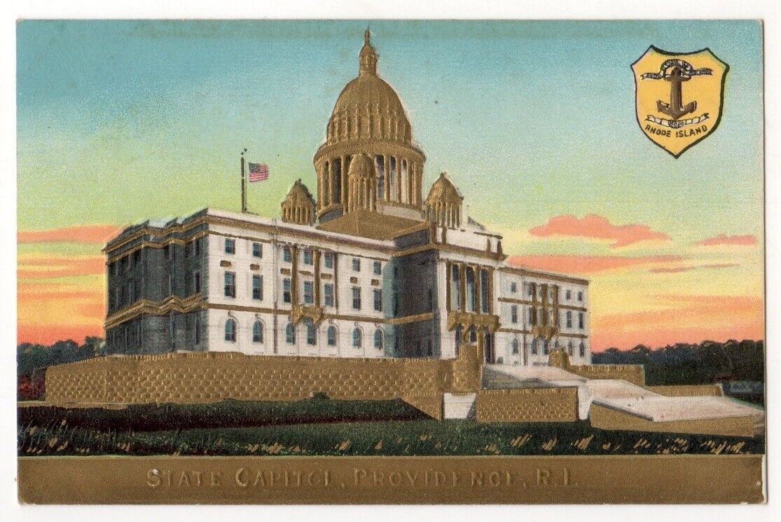 Providence Rhode Island c1910 State Capitol Building, State Seal, gold highlight