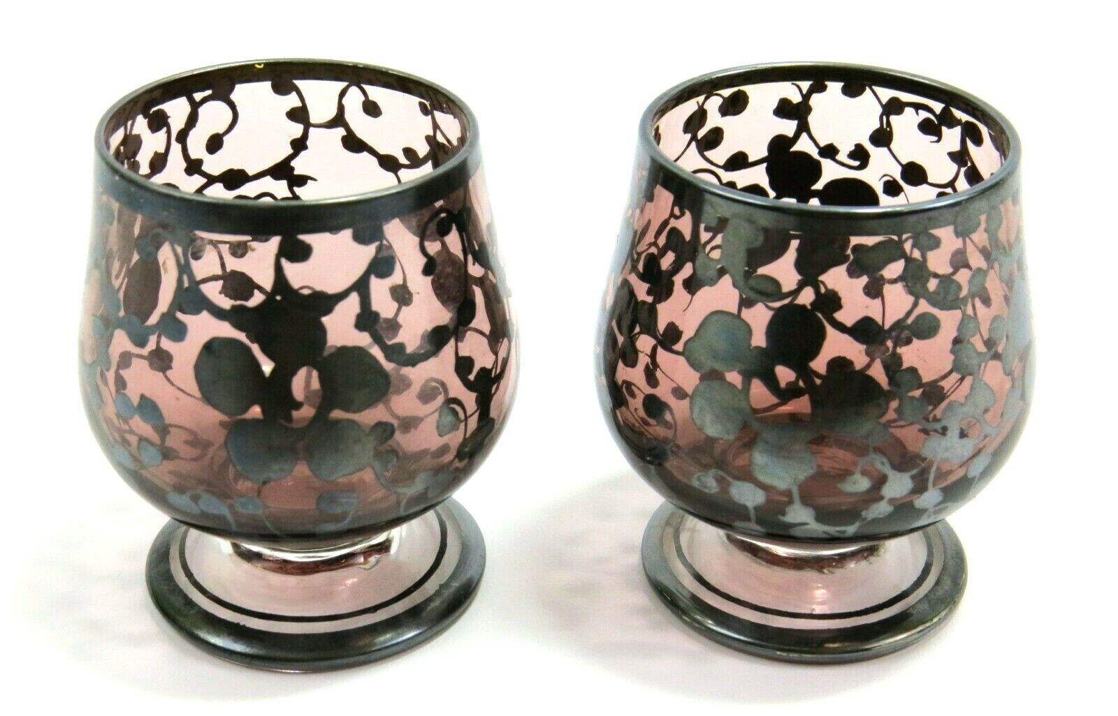Set of 2 Neat Gilded Floral Rose Glass Shot Glass / Toothpick Holder / Cordial