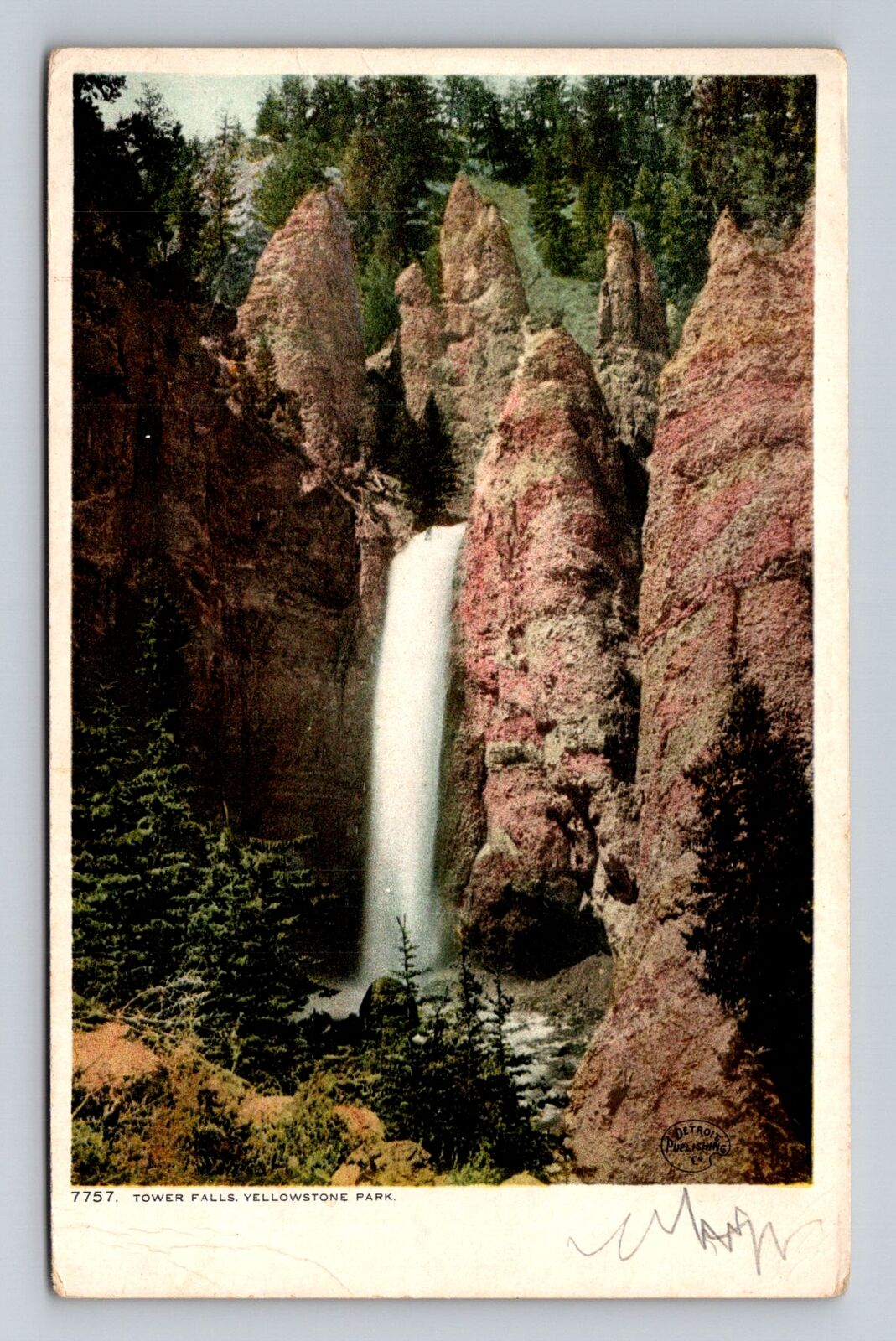 Yellowstone National Park, Tower Falls, Series #7757 Vintage Souvenir Postcard