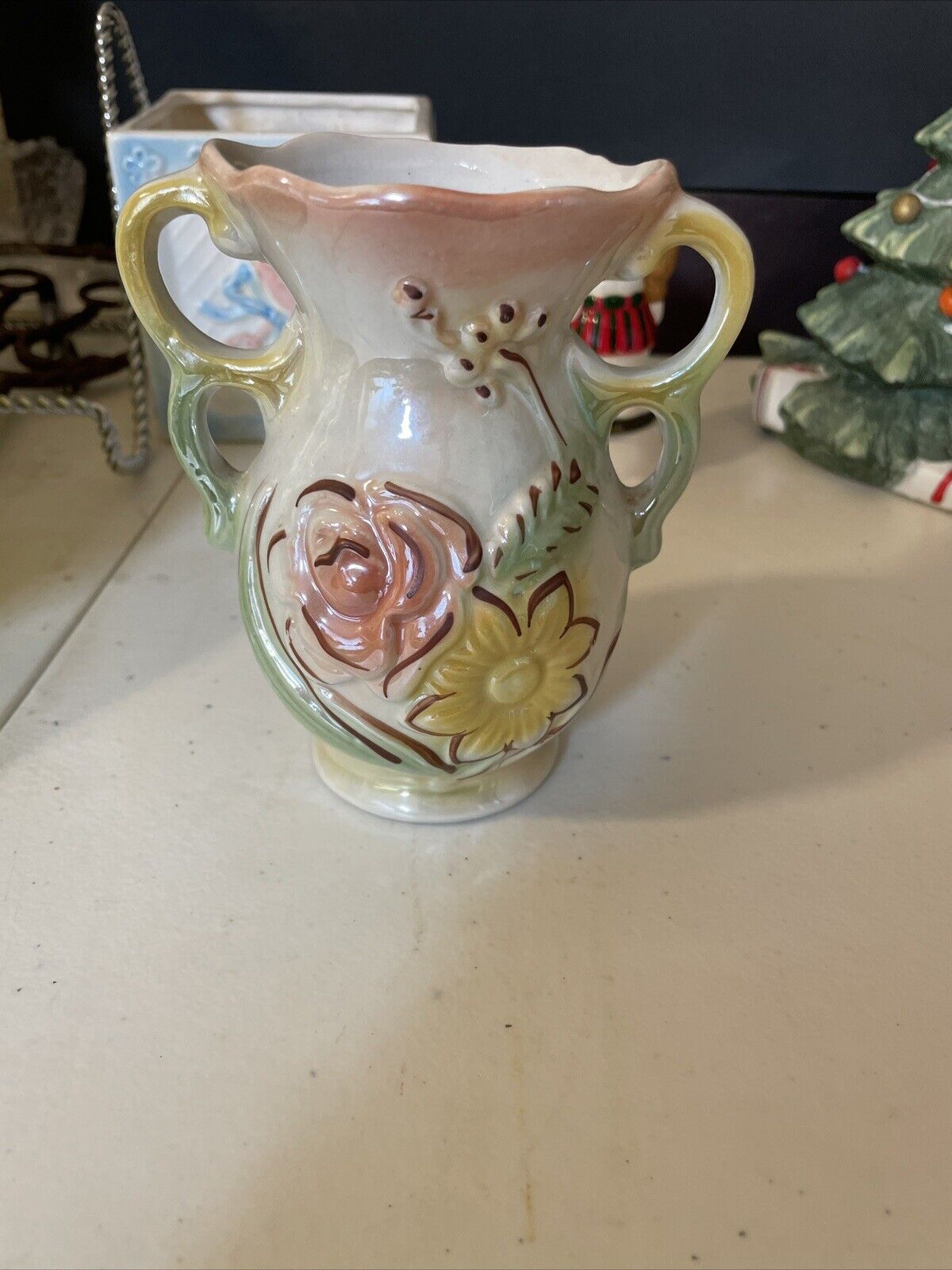 Vintage Ceramic Lustreware Floral Vase BRAZIL 421 ~ 5\