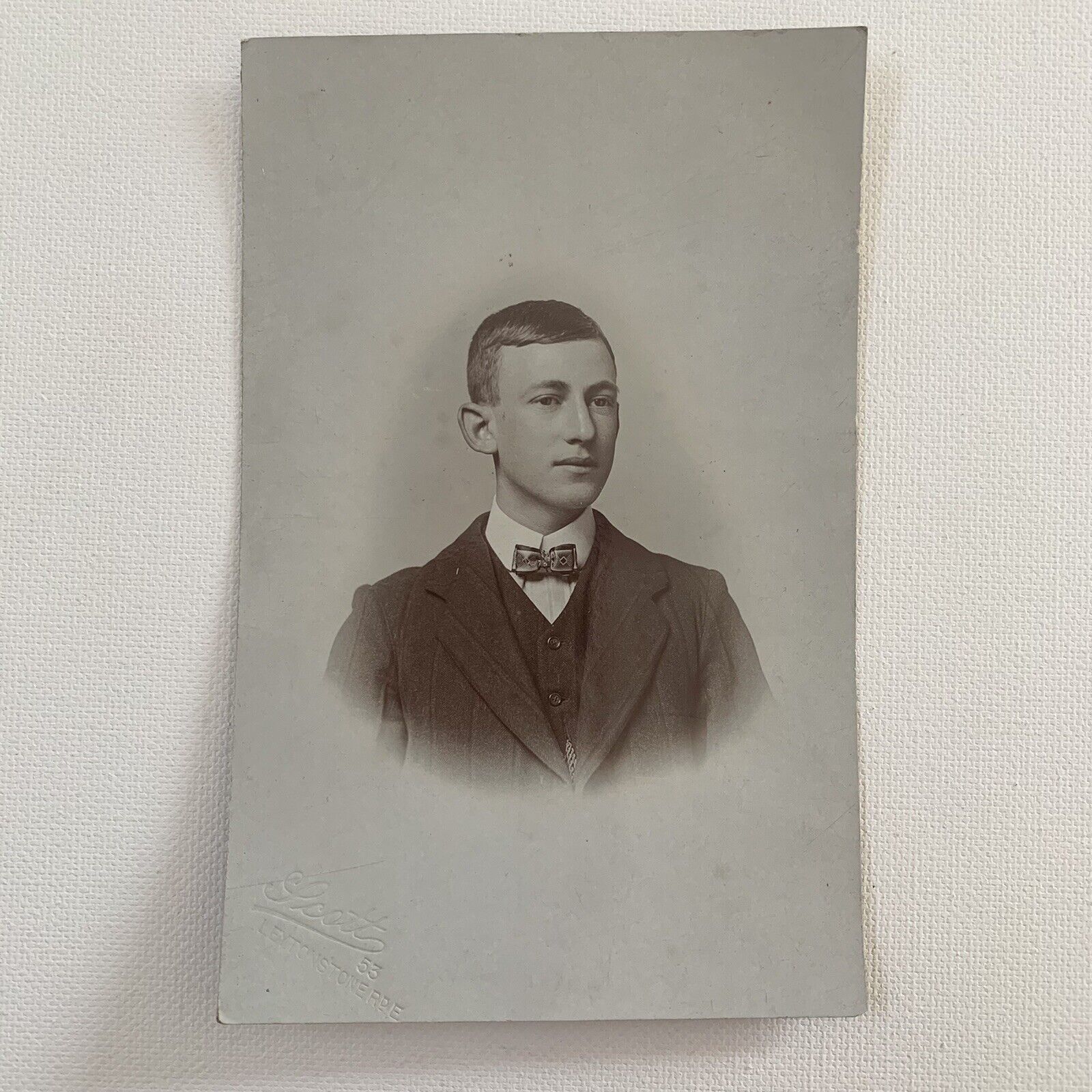 Antique RPPC Real Photograph Postcard Handsome Young Man Suit Bow Tie