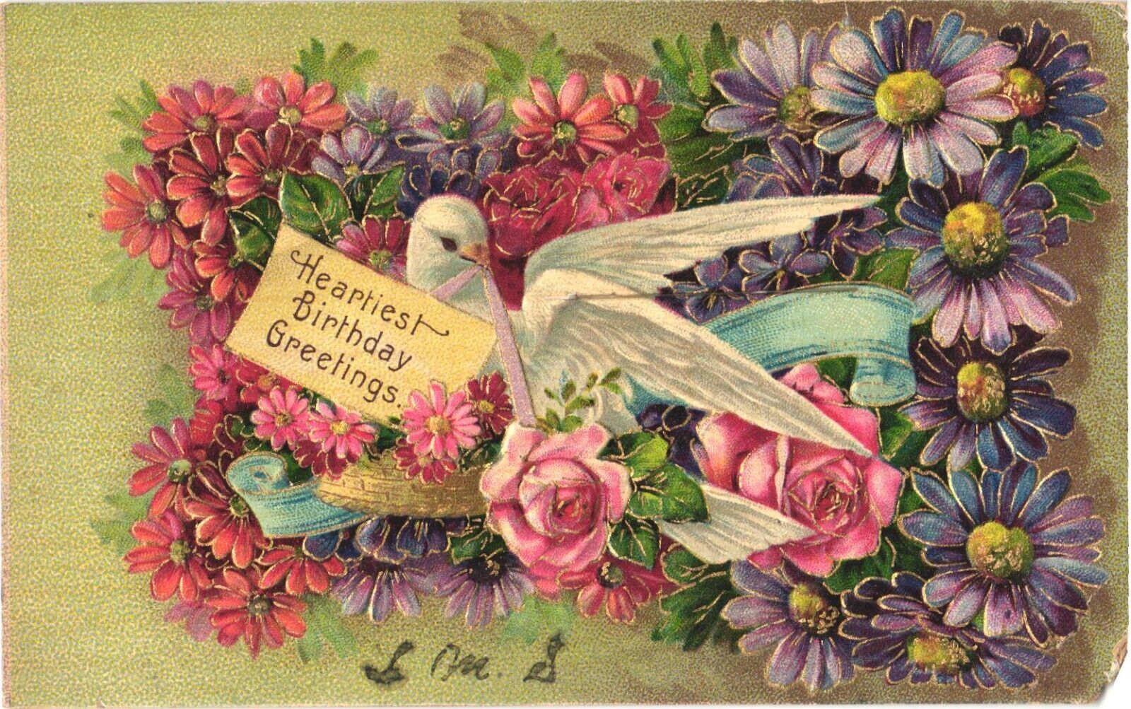 Beautiful Red and Purple Flowers, Heartiest Birthday Greetings Postcard