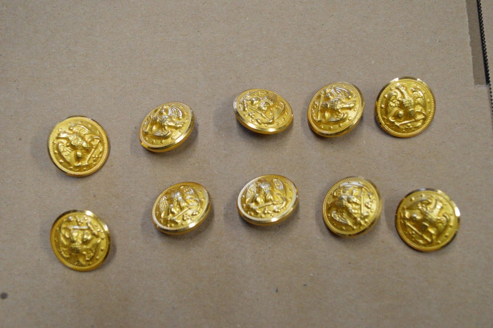 Lot of 10 US Navy Brass Eagle and Anchor Buttons, Waterbury Co.