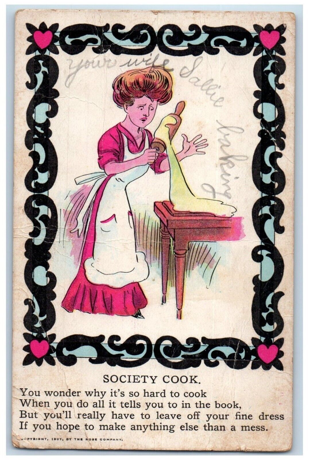 c1910\'s Society Look Girl Baker Mess Dough Roller Unposted Antique Postcard
