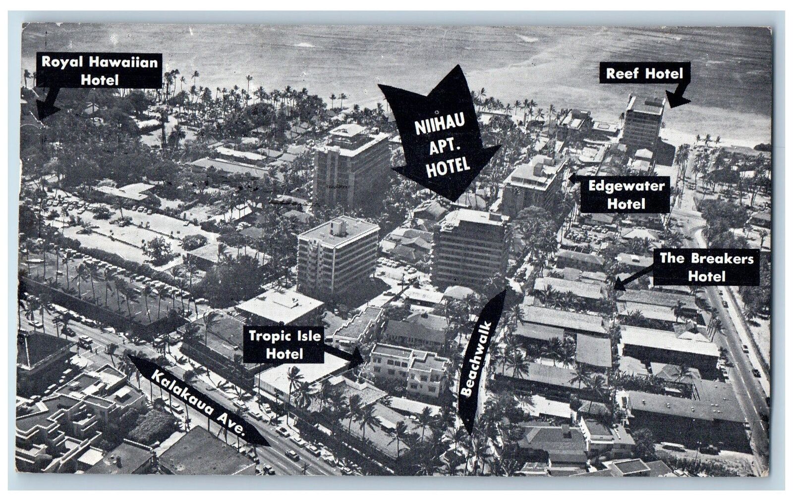 Honolulu Hawaii HI Postcard Aerial View Of Nihau Apartment Hotel 1960 Vintage