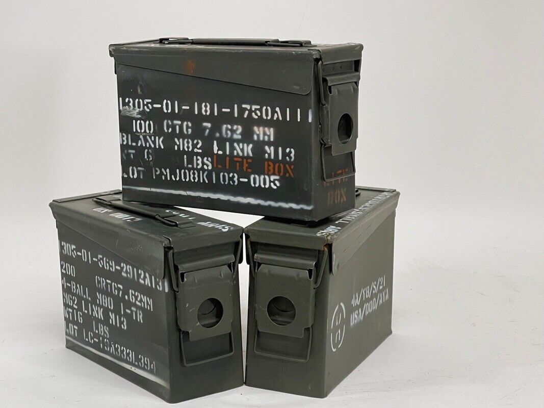 30 Cal Metal Ammo Can – Military Steel Box Ammo Storage - Used - 3Pack