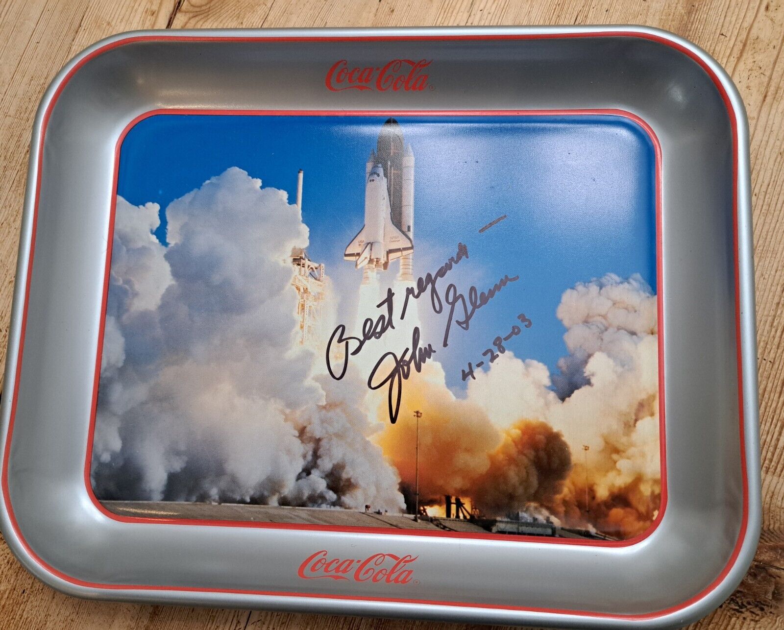 John Glenn Autographed Coca Cola Shuttle Tray