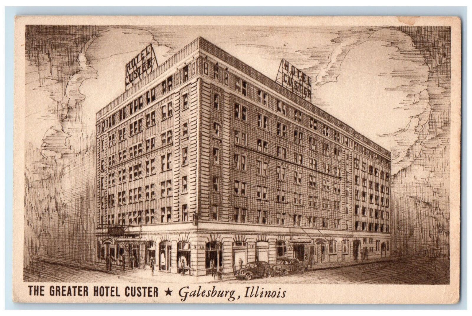 c1920's The Greater Hotel Custer Galesburg Illinois IL Antique Postcard