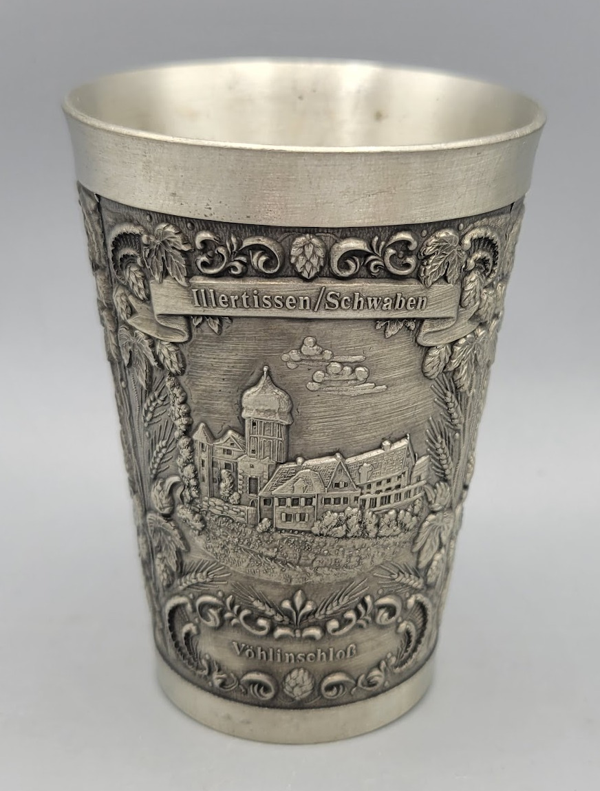 Vintage ZINN Becker Stuttgart German Pewter Wine Cup Glass Embossed Mug