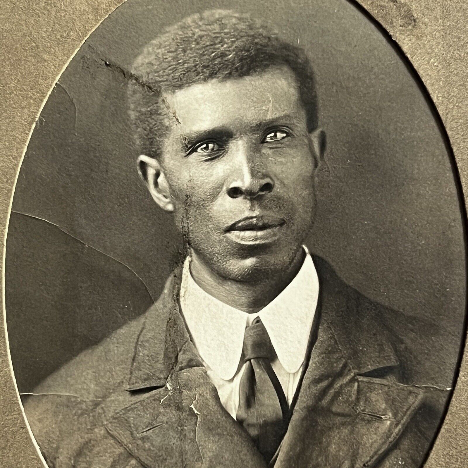 Antique Trifold Photograph Captivating Handsome Black African American Man