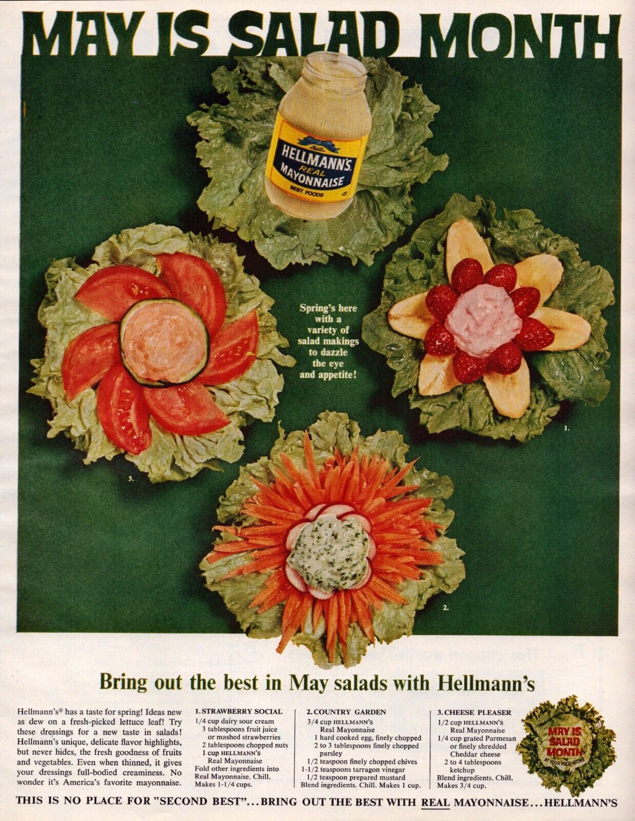 Hellmann\'s Real Mayonnaise Salad Month Vegetables Vintage Print Ad 1964
