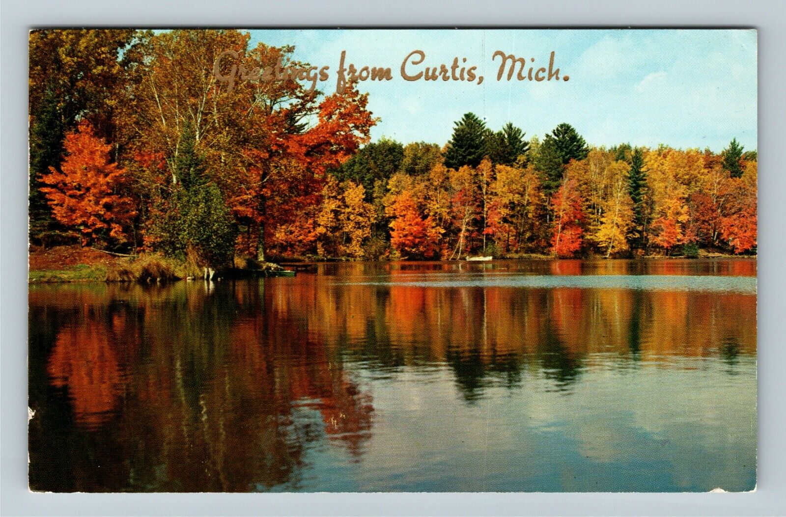 Curtis MI-Michigan, Scenic Greetings, Autumn Reflections Vintage Postcard