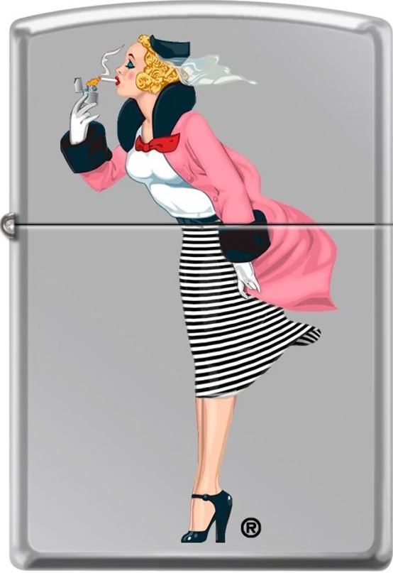 Zippo Iconic Vintage Windy Girl Striped Skirt High Polish Chrome Custom Lighter