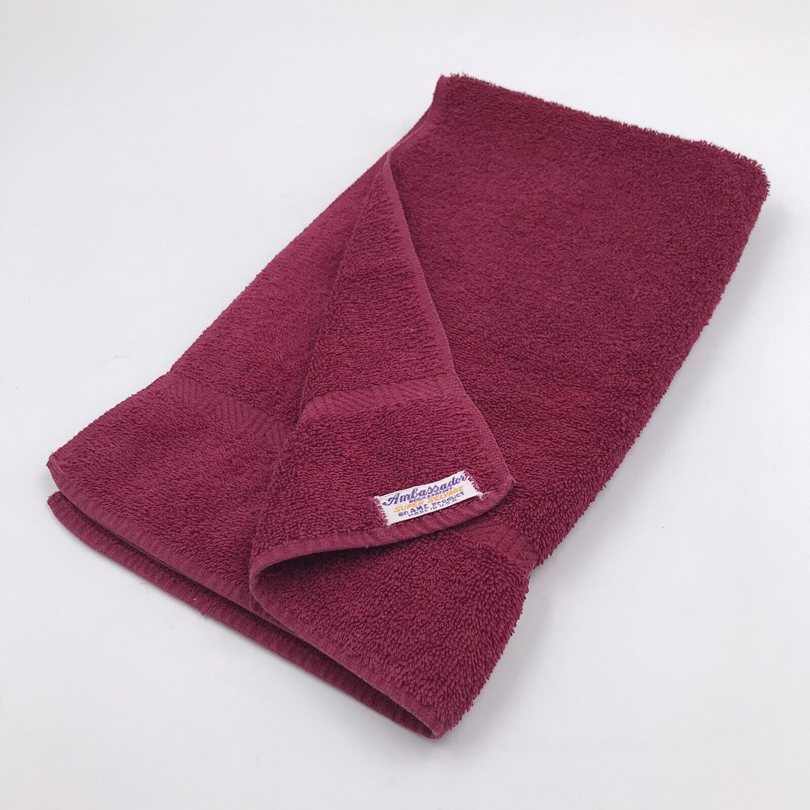 Vintage Ambassador Burgundy Red Hand Towel 25 3/4 in L x 14 1/4 in W Made in USA