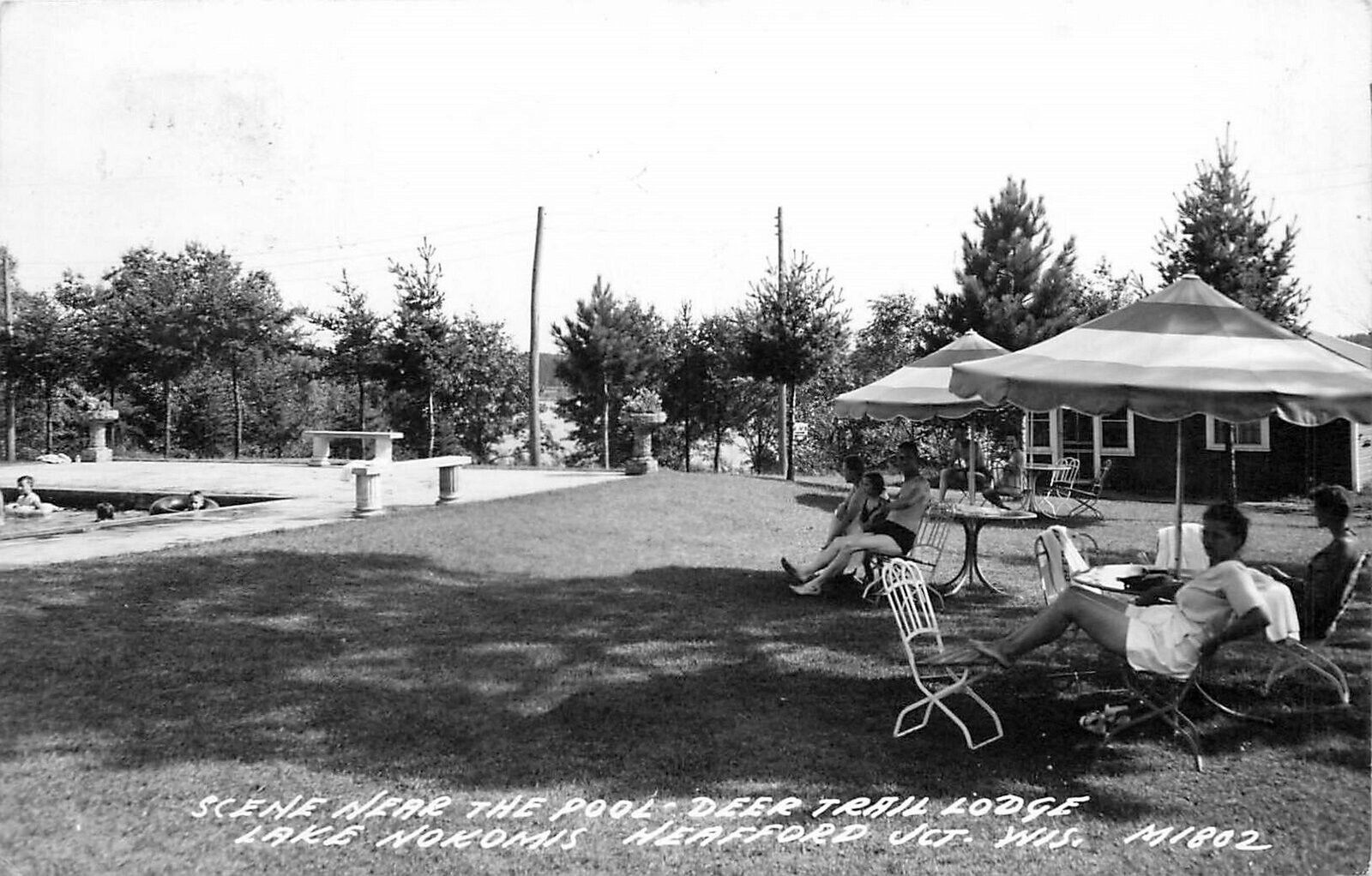 Postcard RPPC 1948 Wisconsin Heafford Junction Pool Deer Trail Lodge 24-29
