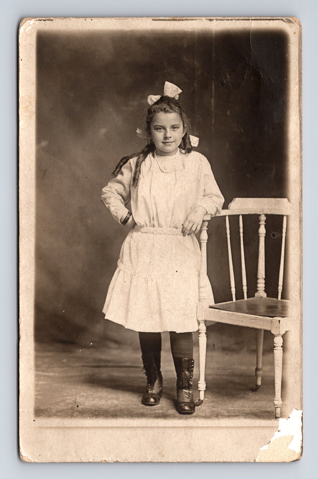 c1912 RPPC Portrait of Young Girl Evelyn Miller Wakarusa Indiana IN Postcard