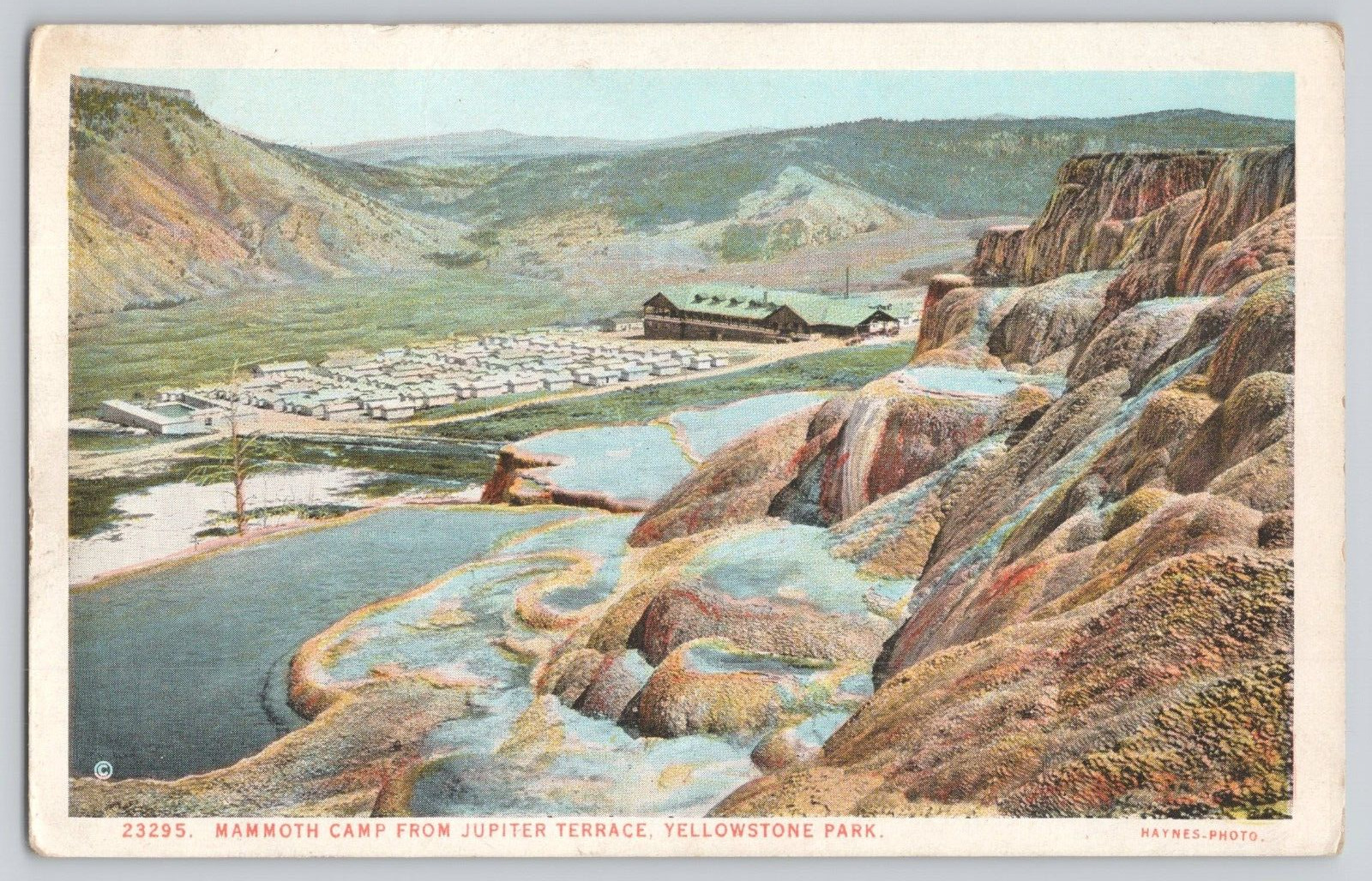 Postcard Mammoth Camp From Jupiter Terrace, Yellowstone Park