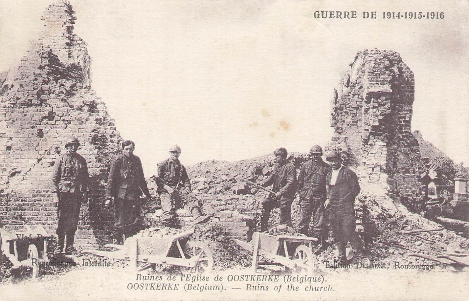 CP WAR 1914-1916 RUINS CHURCH OF OOSTKERKE - SOLDIERS - 39607