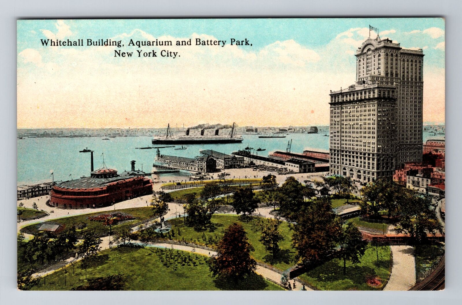 New York City NY, Aquarium and Battery Park, Antique Vintage Souvenir Postcard